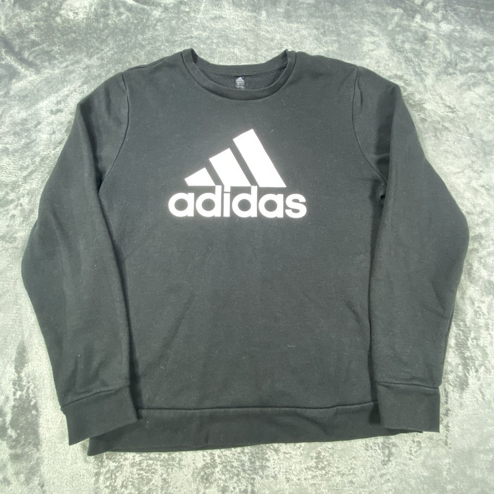 Adidas Sweater Mens Small Large 3 Stripe Logo Spell Out Pullover Fleece Crewneck
